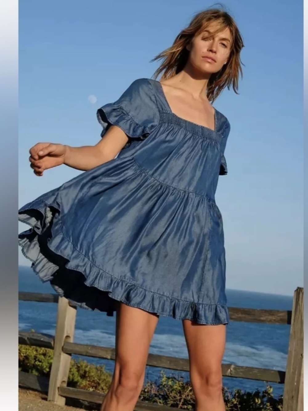 Free People Sadie Denim Chambray Tunic Mini Dress blue Size Medium NEW